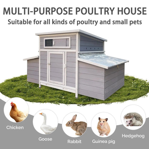 Sturdy Large Wooden Chicken Coop With Weatherproof Exterior And Six Nesting Boxes, Removable Tray, Built To Last Outdoor Poultry Cage