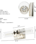 Diagram showing dimensions of Lenlock 2 Light Brushed Nickel Vanity Light Dimmable Modern Style Seeded Glass Shade with measurements.