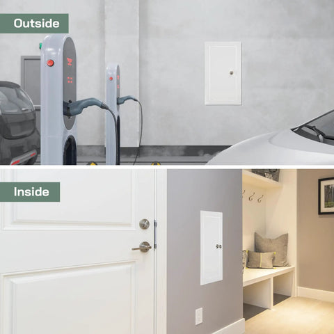 Bulletproof Lockable Metal Access Panel For Drywall 6X12 Inch in various interior settings for plumbing and crawl space access.