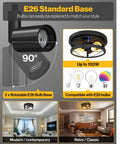 Dope Matte Black Industrial Flush Mount Ceiling Light Fixture With E26 Base, featuring dimmable Edison bulbs and modern design