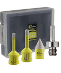 Diamond core drill bit set SANLEETEK with yellow diamond hole-saw bits and hex adapter in plastic case
