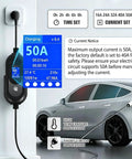 Portable Level 2 EV Charger 50 Amp 240 Volt Nema 1450 Plug With 25 Foot Cable For Blazing Fast Charging Up To 45 Mph with LCD panel.