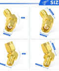 FPV Antenna Adapters SMA To RP-SMA 45 Degree Connector Kit 4 Pack For FPV Drones And Goggles, brass gold, 50 Ohm, size details