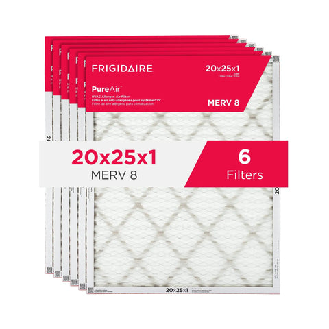 PureAir MERV 8 Allergen Pleated Electrostatic Air Filter For 20x25x1 HVAC AC Furnaces 6 Pack front view