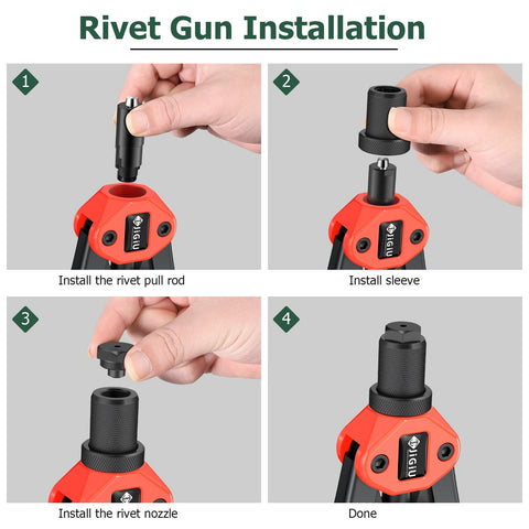 Step-by-step installation of 2 In 1 Rivet Nut Tool Kit Pro Hand Riveter With Dual Function Rivet Nut Gun Multi Purpose Pop Rivet Gun