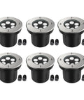 Six-pack of Landscape Lighting Well Lights Kit 6W 12V 24V Ground Lights 6000K Bright White IP67 Waterproof Low Voltage Outdoor Spotlight
