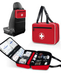 Portable First Aid Bag With Reflective Strips Empty Emergency Trauma Kit Multi Compartment Medical Organizer for Travel Camping Car Outdoor and Home clear pockets and elastic straps red