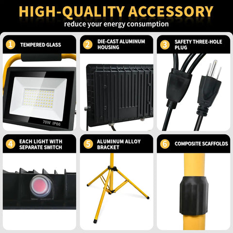 LED Light Work Stand With 21000LM Portable Job Site Lighting For Construction And Garage Workshops Retractable Tripod Parts