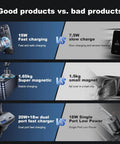 Comparison image showing Heavy Duty 15W MagSafe Car Phone Charger Featuring Badass Magnetic Vent Mount vs inferior chargers.