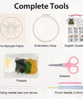 Chill Dope Beginner Punch Needle Starter Kit With Cute Bee Pattern showing tools, fabric, yarn, hoop, guide, and punch needle