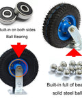 Two Pack Heavy Duty Swivel Caster Wheels With Locking Brakes showing blue rim and black rubber tire with ball bearings.