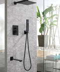 LED Rain Shower System With High Pressure 12 Inch Square Rain Head Handheld Shower Brass Tub Spout Brass Shower Arm