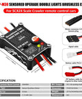 Upgrade 30A Brushless ESC And 1621 3500KV Brushless Motor With Transmission Combo Kit For SCX24 RC Crawler Axial 1 to 24 scale showing connectors and specifications.