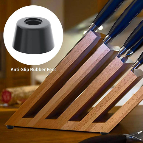 Twelve Piece Set Of Heavy Duty Round Rubber Feet Bumpers With Included Stainless Steel Screws One Inch Wide Top Half Inch Tall Anti Scratch Cabinet Table Leg Pads Rock Solid Non Slip Grip Kit on knife block.
