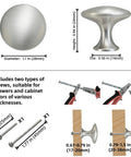 Diagram of Five Pack Round Cabinet Knobs With Brushed Nickel Finish, Single Hole Drawer Pulls, showing dimensions and screw options.