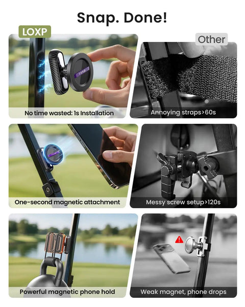 Comparison of Magnetic Golf Cart Phone Holder With 360 Degree Rotation Fits EZGO Club Car Yamaha Golf Carts to traditional mounts