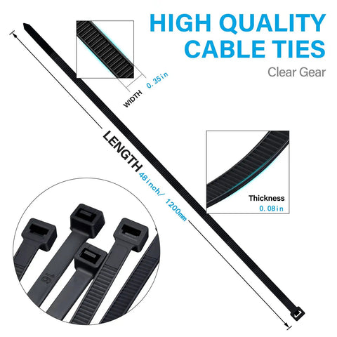 Diagram of Beefy Heavy Duty Outdoor Zip Ties 48 Inch Long 175 Pound Tensile Strength 12 Pack Premium Black PA66 Nylon Weatherproof Cable Ties