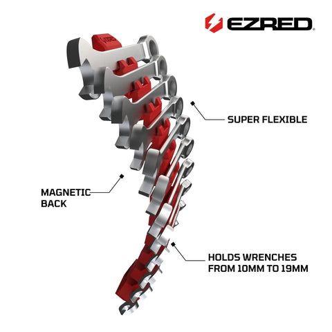 Magnetic Flexible 12 Slot Wrench Rack Holder For Non Marring Slim Design Storage Organization With Ultra Strong Neodymium Magnets, red