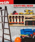 Cordless Drill Organizer With Wall Mount Storage Rack Five Hanging Slots Wooden Construction Model M004W installed with tools