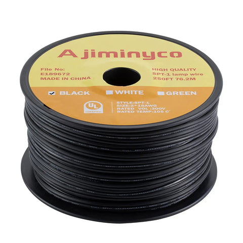 500 Foot SPT-1 Zip Cord Extension Wire 18 AWG 2 Conductor UL Listed Indoor Outdoor Black spool
