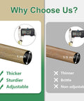 Comparison of 1 inch diameter curtain rod vs 5/8 inch rod showing thickness for Heavy Duty Adjustable Curtain Rod Kit 16 To 144 Inch 1 Inch Diameter With Wood Grain Leaf Pattern Finials Nine Piece Interlocking Rods For Heavy Curtains Holds Up To 50 Pounds