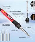 Diagram of 80W 110V Soldering Iron Kit With LCD Temperature Display And Ceramic Heater Handy Portable Welding Tool, showing components and specs.
