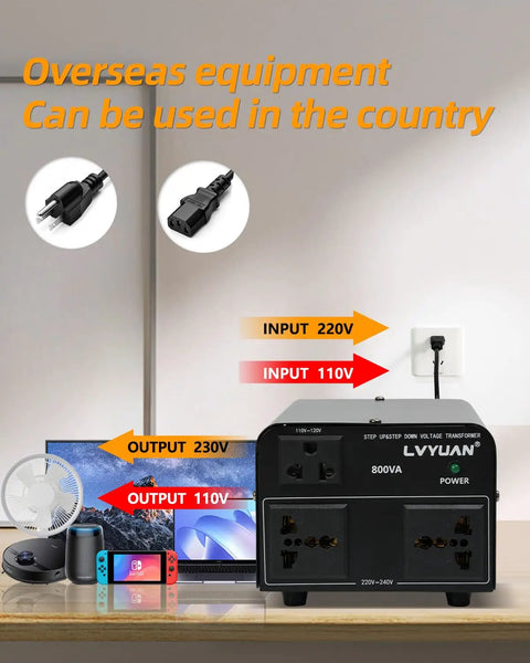 800W Voltage Converter Transformer For Travel And Home Use, Step Up Step Down 110V-120V To 220V-240V And Back