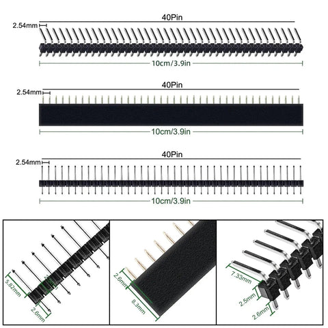 40 pin 2.54mm header connectors from All In One PCB Prototyping Kit With 31 Double Sided Boards In Five Sizes, 140 Jumper Wires