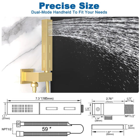Diagram of Two Settings Handheld Shower Head Sprayer With Beast Mode High Pressure Water Saving Spray 59 Inch Flexible Hose
