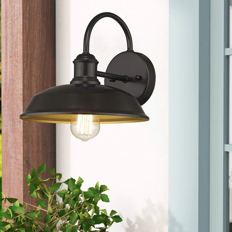 Farmhouse Barn Style Outdoor Wall Lights 4 Pack Industrial Exterior Wall Lamps In Oil Rubbed Bronze With Copper Interior mounted on house