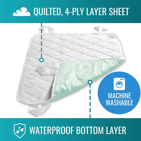 Waterproof Bed Pad And Mattress Protector For Furniture Or Seat Covers With Quilted Slide Sheet And Four-Layer Protection, Straps 28 By 36 Inches