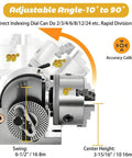 Heavy Duty Cast Iron Indexing Dividing Head With 3 Jaw Chuck And Spiral Tailstock offering killer precision rotary indexer functionality showing adjustable angle settings from 0 to 90 degrees.