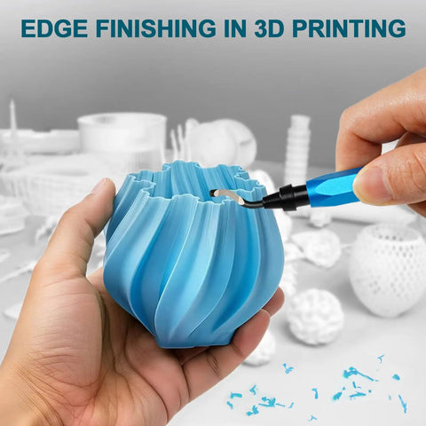 2 Pack Deburring Tool Set With 12 BS1010 HSS Blades And Dual Handles used on 3D printed object for edge finishing