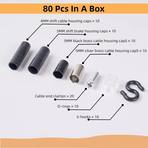 80 Piece Bike Cable End Cap Kit With Brass End Caps O Rings S Hooks And Housing Caps for shifter and brake cables layout