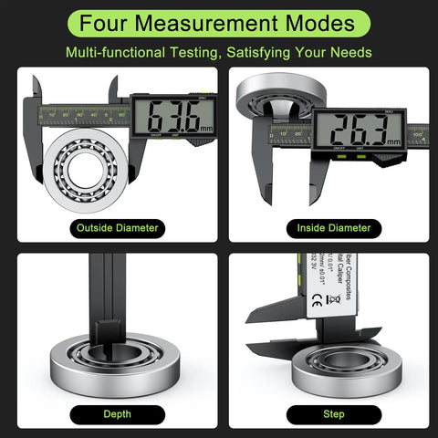Digital Calipers For Precision Measuring 0 To 6 Inches 150mm With Large LCD Screen showing four measurement modes