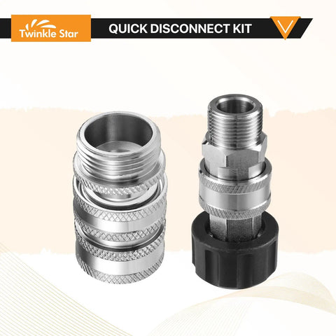 Stainless Steel Pressure Washer Adapter Set Eight Pieces With Quick Connect Fittings For Hoses And Sprayers Durable Corrosion Resistant Easy Snap On Connectors For Fast No Fuss Cleaning Projects Go To Gear, two stainless quick-connect adapters