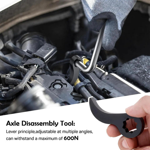 2 Pack Pry Bar Wrench Adapter Head For Half Inch Drive Ratchets in use as axle disassembly tool in car engine bay