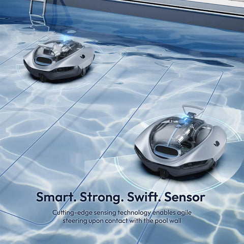 Automatic Cordless Pool Vacuum With Beast Mode Suction And Smart Navigation For Above Ground Flat Pools Up To 850 Sq Ft, two units in pool.