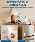 Indoor Wireless Remote Outlet With Big One Touch Button Easy On Off Control For Lamps Vacs Lights Holiday Decor 15A/1875W 100Ft RF Range Magnetic Wall Switch Simple Setup White displayed on a wall and metal surfaces.