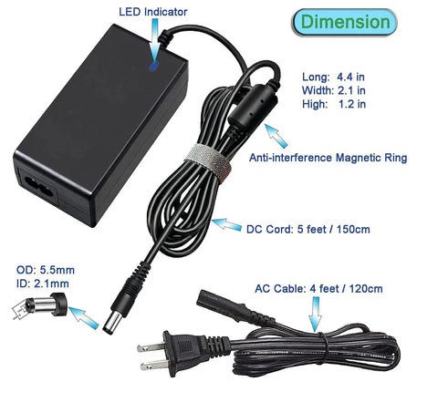 Power Supply Adapter 24V 2.5A DC Regulated Transformer Charger Plug-And-Play with AC and DC cables and plug heads