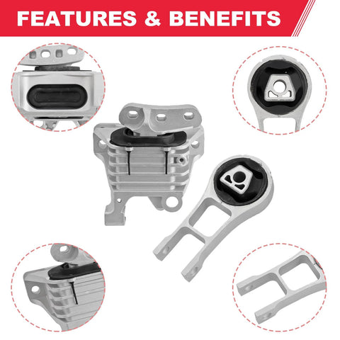 Heavy Duty Engine Mount Bracket Kit With Transmission Mounts For 2.4L Engines Direct Fit Replacement 2015 2017 Chrysler 200 And 2014 2021 Jeep Cherokee Reduces Noise And Vibration For Smoother Idle And Shifts Replaces 68192831AF 68418876AB 68157441AD, showing different components and features