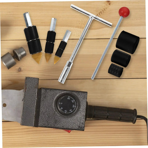 Water Stop Pin Tool with Wrench for Quick Plumbing Leak Fixes and Damage Prevention, shown with various components and wrench set.