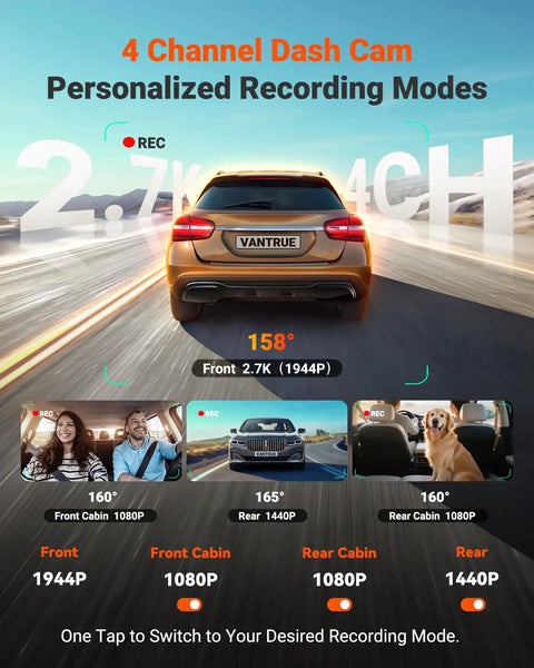 4 Channel 360 Degree Dash Cam For Full Coverage With Front 2.7K STARVIS Night Vision Cabin 1440P Rear 1080P recording diagrams