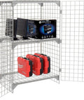 Heavy Duty As Hell One Tier Two Door Wire Mesh Security Locker Gray with adjustable inner shelf displaying tools and equipment.