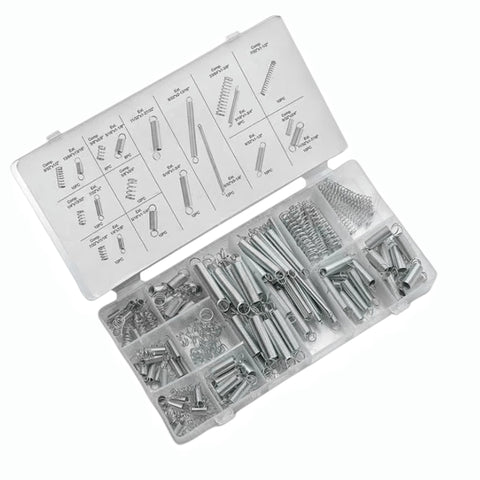 Heavy Duty Spring Assortment Kit 200-Piece Zinc Plated Steel Wire Extension Springs Set for Shop and Home Repairs in plastic case