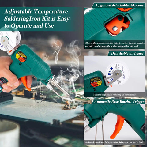 80W Soldering Gun Kit With Adjustable 180 To 520 C Temperature, LED Digital Display in use on circuit board