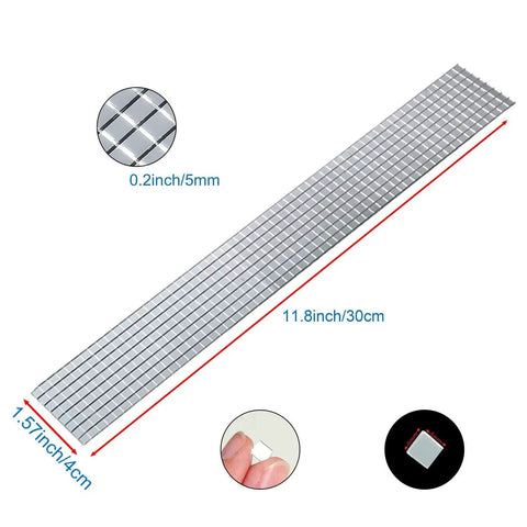 Dope Self Adhesive Glass Mirror Tile Set With 3304 Silver 5x5 Mm Pieces showing adhesive backing and size details