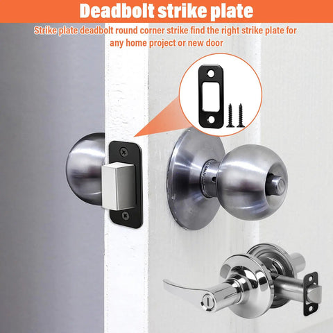 Four Pack Deadbolt Strike Plate 1 Inch By 2 And A Quarter Inch Round Corner With Screws Matte Black Stainless Steel Door Backplate installed
