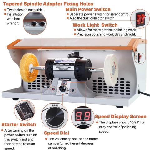 No Nonsense Beast Mode Heavy Duty Jewelry Polisher With Digital Speed Screen Variable Control features power switches and speed display.