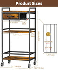 Four Tier Coffee Bar Cart With K Cup Holder And Milk Frother Stand Featuring Hella Convenient Storage Layout In Rustic Brown Finish dimensions and sizes image.